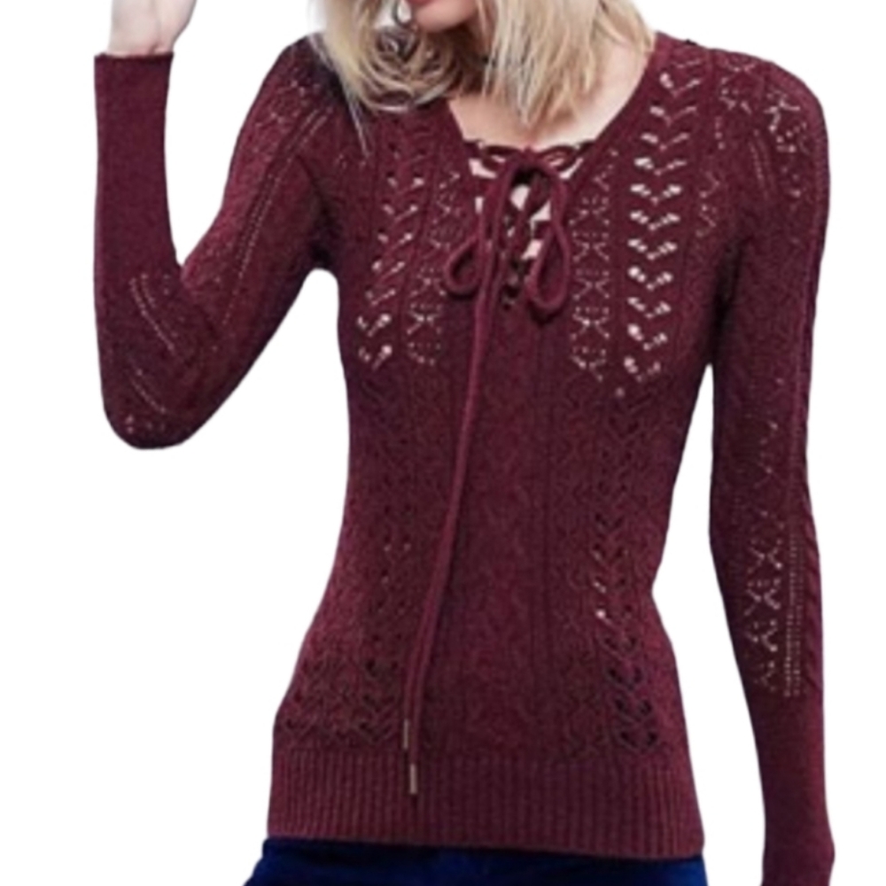 FREE PEOPLE LACE UP FRONT DETAIL KNIT SWEATER TOP SZ MEDIUM